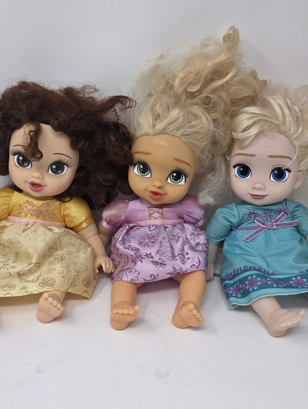 Disney Doll Lot Of 3 Mixed Deluxe Princess Baby Dolls Belle Rapunzel Elsa Jakks
